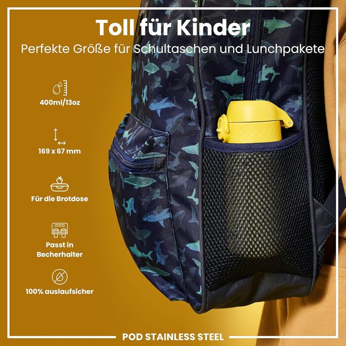 Дитяча пляшка для води ion8 Evo, 400 мл, нержавіюча сталь, жовта