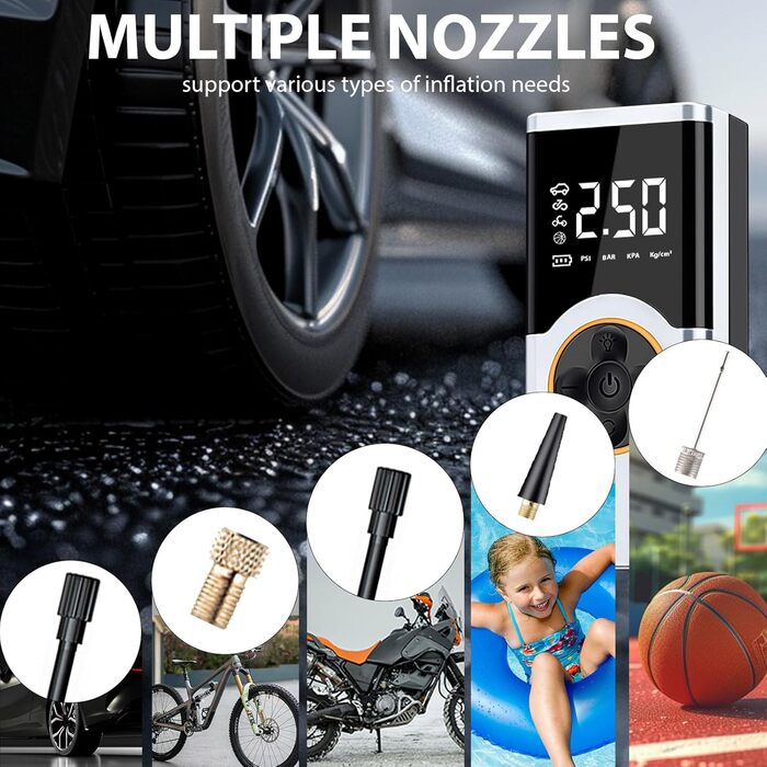 Електричний компресор LOVPIS для велосипеда, авто, мотоцикла, м'ячів (150PSI, 4000mAh)