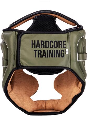 Захисний шолом Hardcore Training Classic для MMA, боксу, муай тай, кікбоксингу, тхеквондо, карате, універсальний розмір, шкіра, хакі-чорний