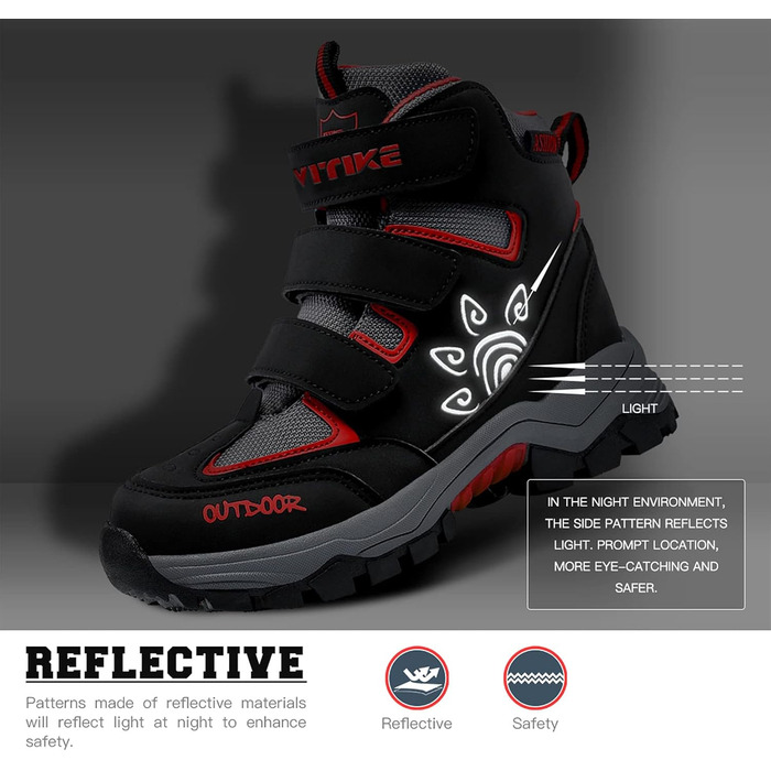 Дитячі зимові черевики ASHION: теплі, водонепроникні, для сноубордингу та трекінгу, розмір 32 EU, чорно-червоні