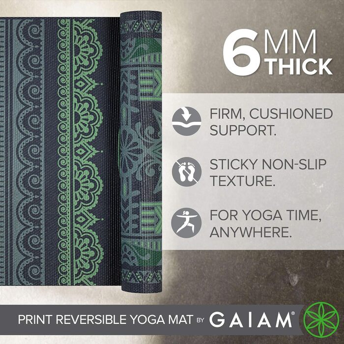 Йога мат Gaiam Premium 6 мм – двосторонній, товстий, неслизький, для йоги, пілатесу та вправ на підлозі (172,7 x 61 x 6 мм)