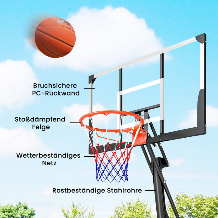 Мобільний баскетбольний кошик з регульованою висотою (2,45-3,05 м), з небитним щитом та механізмом регулювання висоти за допомогою ручки