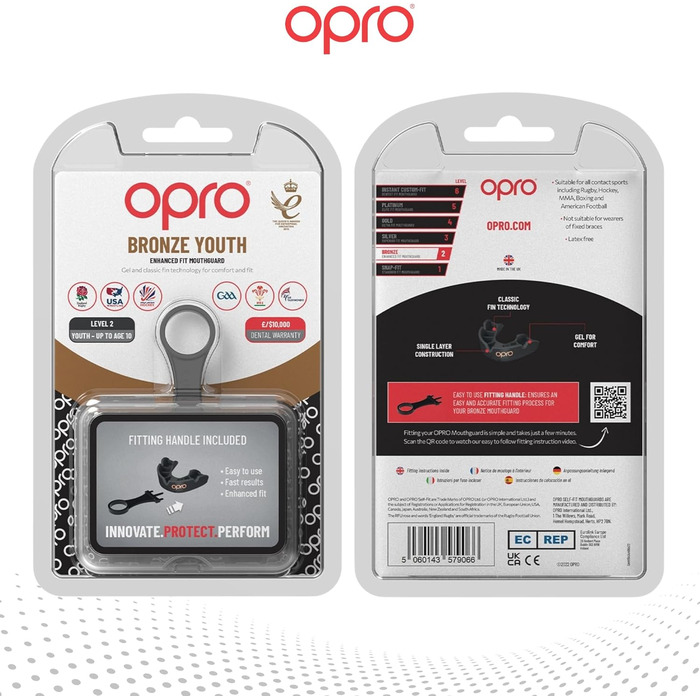 Захист зубів OPRO Bronze – для боксу, єдиноборств, MMA, дорослих та дітей – самоадаптуюча накладна шина для хокею, кікбоксингу, регбі – надійна фіксація – з гарантією стоматолога (Чорний, Дитячий (до 10 років))