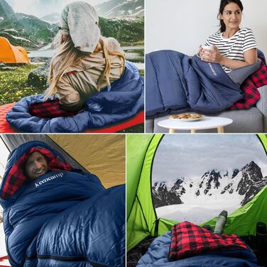 Спальний мішок Outdoor Flanell Warmer для кемпінгу: бавовняний, теплий, для 3-4 сезонів, до -1°C, XXL, 230x90 см (Navy-R-Zip)