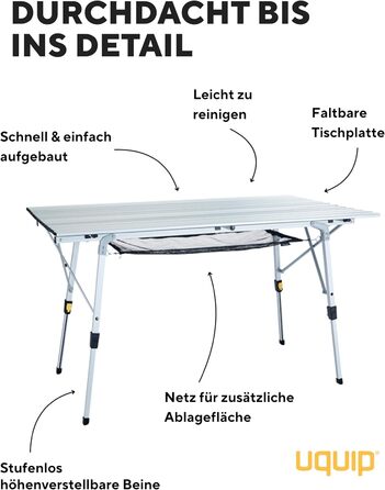 Складний стіл для кемпінгу Uquip Variety L Silver 70x51x120 см - алюмінієвий, портативний, для пікніка, саду, фестивалів