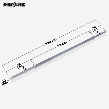 Штанга GORILLA SPORTS хромована 30 мм, 120/150/170 см, з двома пружинними замками, до 200 кг – гриф для штанги, гантельний гриф