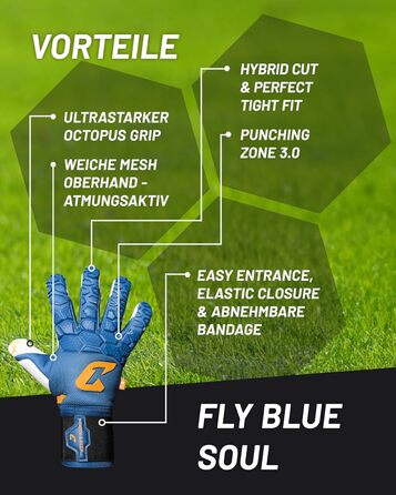 Професійні воротарські рукавиці для футболу CATCH & KEEP Fly Soul з технологією Octopus Grip та Hybrid Cut - дихаючі, з посиленою зоною удару 3.0
