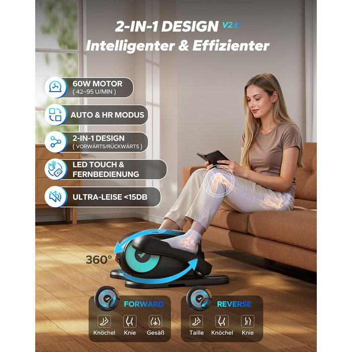 MERACH Міні електричний крос-тренажер під стіл з пультом, дисплеєм та неслизьким покриттям, 12 швидкостей, тихий та портативний для дому, для дорослих та літніх людей, блакитний E32-2025