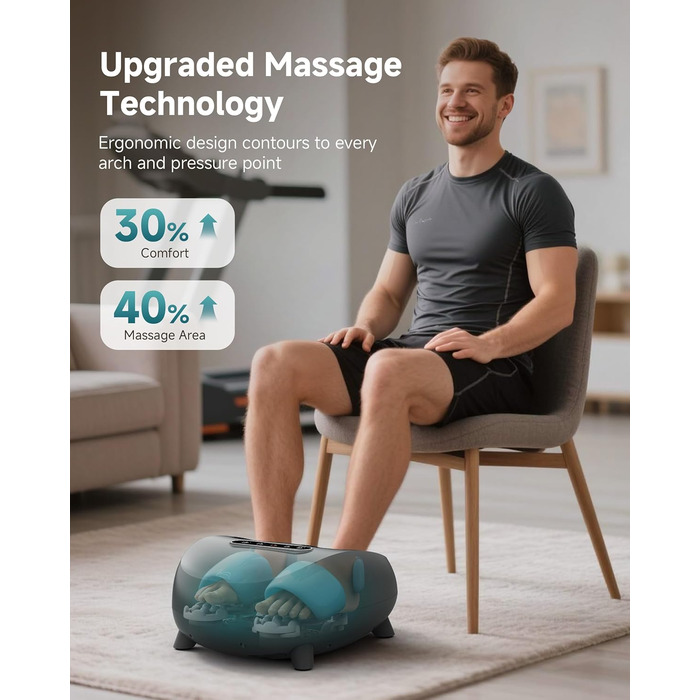 Електричний масажер для ніг Snailax Shiatsu з підігрівом та глибоким розминанням. Для лікування п'яткової шпори, подарунок для жінок/чоловіків. Розмір 48, срібний колір.