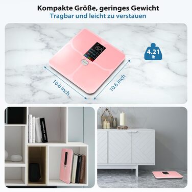 Електрична вага для вимірювання складу тіла ABLEGRID з LED-дисплеєм, рожева. Вимірює жир, м'язи, BMI, частоту серця та інші параметри (16 показників). Макс. вага: 180 кг