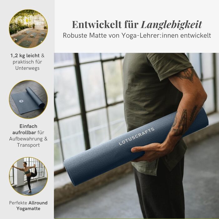 LOTUSCRAFTS® килимок для йоги та фітнесу, стандарт або XL, універсальний, нековзний, для спорту, гімнастики, пілатесу