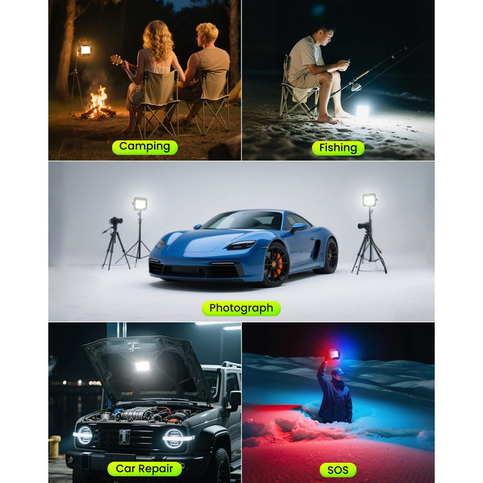 LED прожектор на акумуляторі CLV 200W, 20000mAh, IP66, вологостійкий, 4 режими, 2 рівні яскравості, USB, сонячна панель, для кемпінгу, будівництва, аварійне освітлення (чорний)