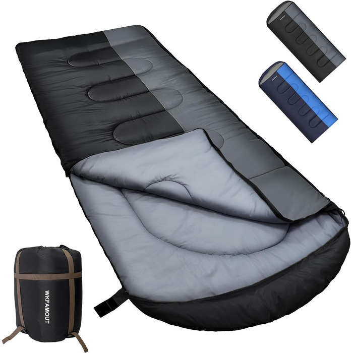 Сплячий мішок Outdoor для дорослих, машинного прання, зимовий, водонепроникний, 3-4 сезони, з компресійним мішком. Підходить для кемпінгу, походів, подорожей. Температурний режим: 0°C (комфорт 5°C). Чорний (220x85 см, L)