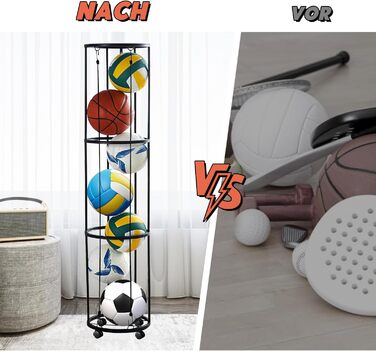 Стійка для м'ячів з колесами, настінна, 3-ярусна: для баскетболу, футболу, волейболу