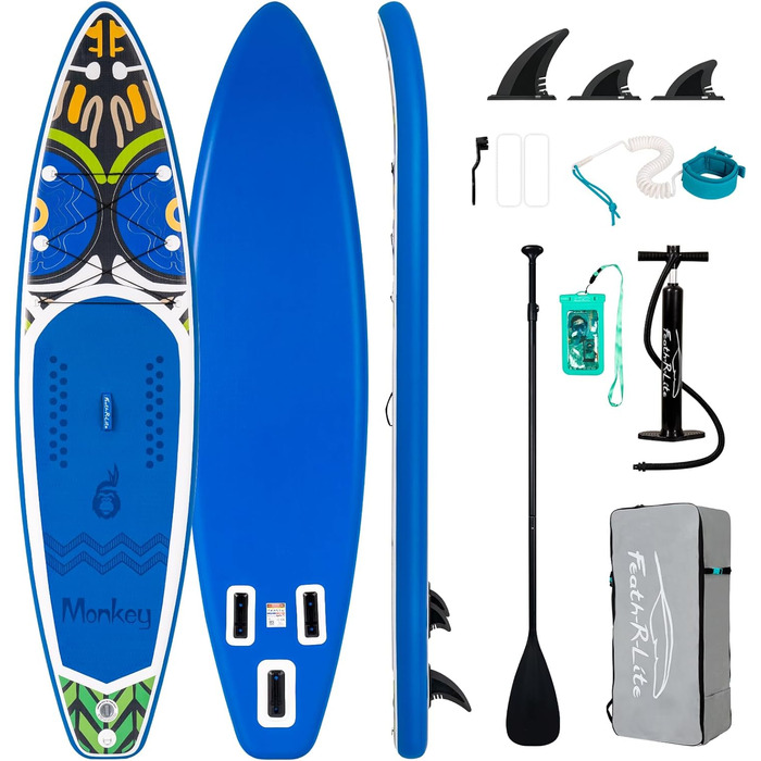 Надувна SUP-дошка Funwater 335x82x15 см для дорослих і дітей з насосом, веслом, плавниками, водонепроникним чохлом для телефону та страховочним шнуром
