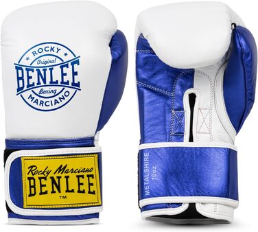 Боксерські рукавички BENLEE METALSHIRE 10 oz зі шкіри, білі/сині