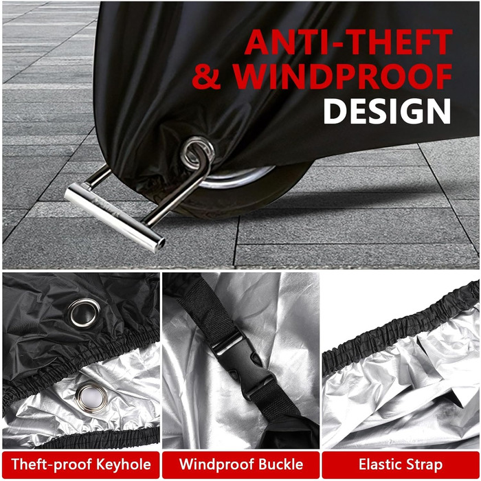 Водонепроникна захисна накидка для мотоцикла Motorrad, 210D, UV-захист, зимова, чорна, XXL (245x105x125 см)