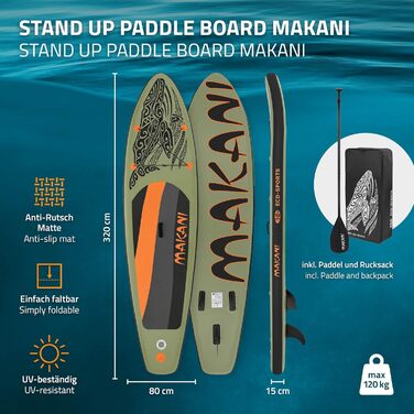 Надувна SUP-дошка ECD Germany 305-380 см, до 150 кг, комплект із сидінням для каяка, сумкою та веслом, різні моделі