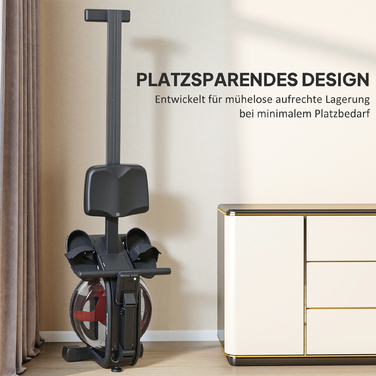 Гребний тренажер для дому з резервуаром для води об'ємом 6-11 л, LCD-дисплеєм, тримачем для телефону, максимальною вагою користувача 135 кг, сталевий каркас, чорний колір