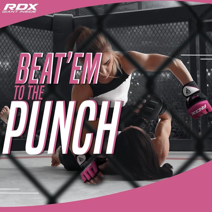 Жіночі MMA рукавички RDX з Maya Hide шкіри для єдиноборств, тренувальні рукавички для спарингу, кікбоксингу, греплінгу, боксу, муай-тай, рожеві, розмір L