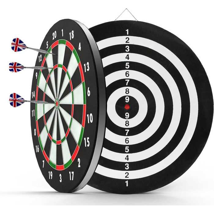 Stagecaptain DBP-1810 Bullseye паперова дартс-дошка з дротиками, двостороння, набір для початківців, 6 дротиків, 4 набори хвостовиків