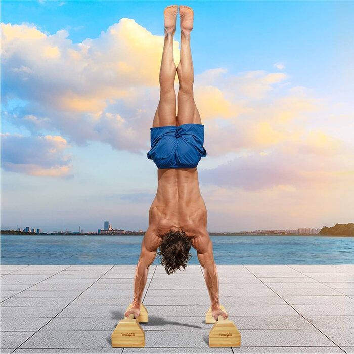 Паралелетки для віджимань Yes4All з дерева та сталі, великі бруси для віджимань та випадінь, неслизькі ручки для віджимань, обладнання для калістеніки, фітнесу та силових тренувань з власною вагою (дерев'яні паралелетки)