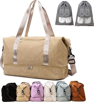 Спортивна сумка-валіза для жінок, 35L, Weekender, Travel Duffle Bag з відділенням для взуття та мокрих речей, пляжна/тренувальна сумка, ручна поклажа для спортзалу, подорожей, відпочинку (Хакі)