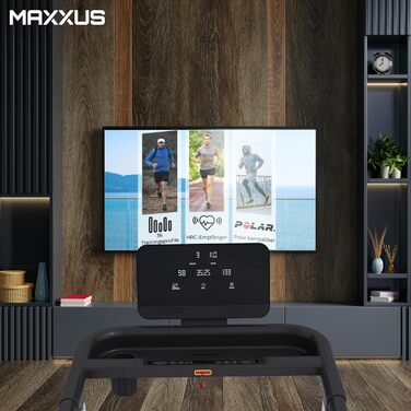 Бігова доріжка MAXXUS RunMaxx 5.0, електрична, 5 к.с., до 18 км/год, 36 програм, 16 рівнів нахилу, LCD-дисплей, зона бігу 140x49 см, пульсометр, тримач для планшета, складана, для дому