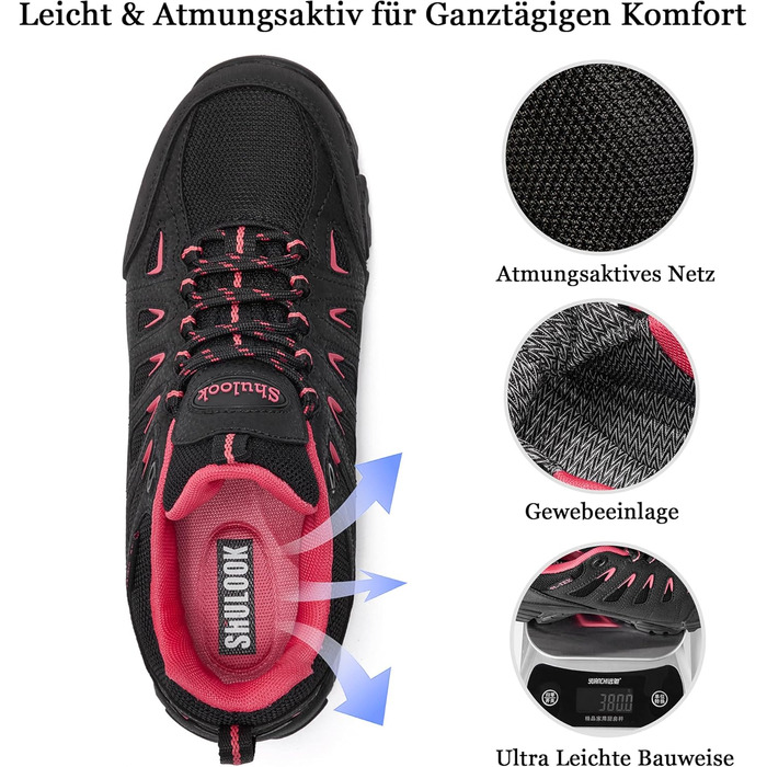 Туфлі для хайкінгу SHULOOK для жінок, водонепроникні, легкі, трекінгові, туристичні, для походів, кемпінгу, риболовлі, чорні, червоні, 38 EU