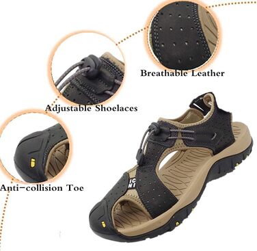 Чоловічі сандалі Asifn для хайкінгу та активного відпочинку, шкіра, закритий носок, чорні (41/42 EU)