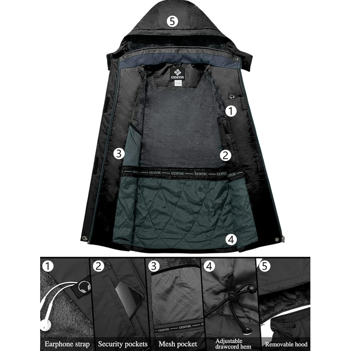 Жіноча лижна куртка GEMYSE: водонепроникна, вітронепроникна, з флісовою підкладкою, для активного відпочинку на снігу (M, сірий)