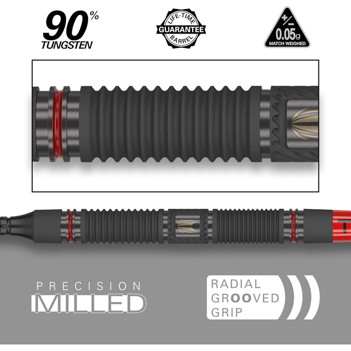 Набір електронних дартс Target Darts Scope Softdarts, 90% вольфрам, червоні та чорні дартси з Pixel-наконечниками, ваги 18/19/20/21 г