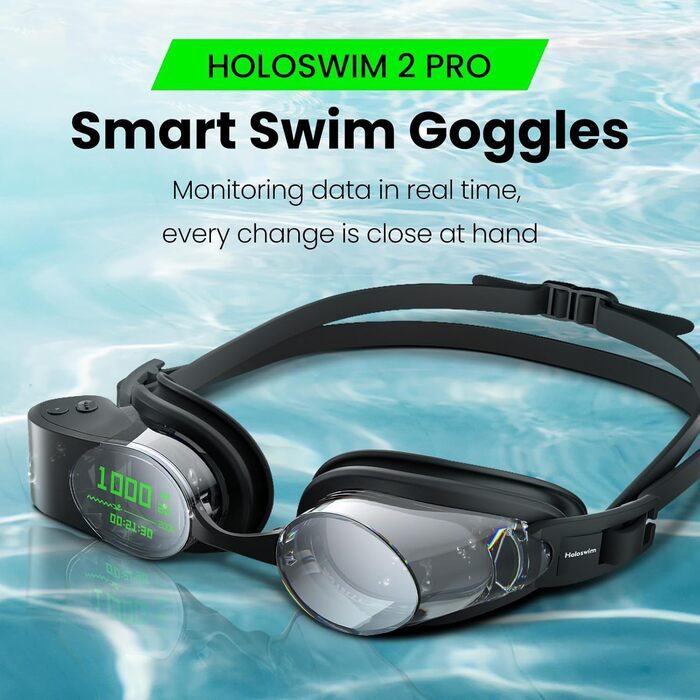Окуляри для плавання Holoswim 2PRO з AR-дисплеєм та AI-аналізом | Сумісні з Garmin/Apple Watch, IPX8, Антизапітніння TÜV