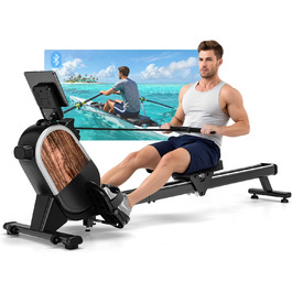 Гребний тренажер CHAOKE для дому, 2026 року, тихий магнітний, сумісний з додатком, 16 рівнів опору, покращені подвійні рейки, витримує до 160 кг (колір: коричневий)