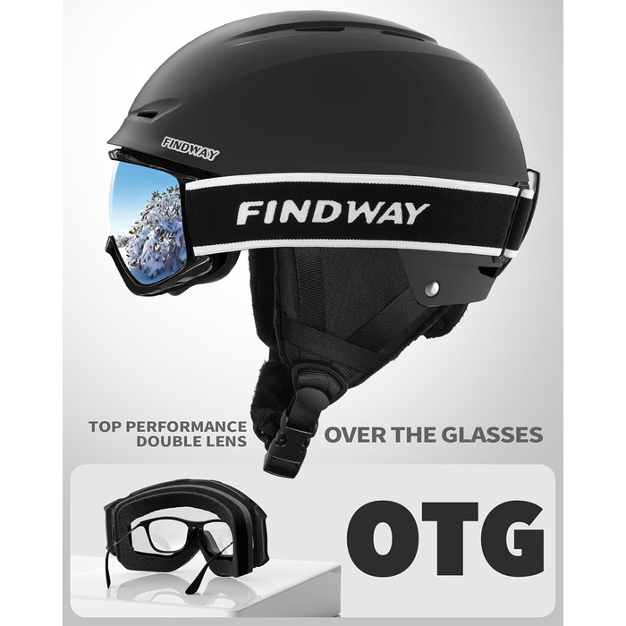 Шолом та маска для гірських лиж та сноуборду Findway, чорний. Підходить для жінок, чоловіків та підлітків