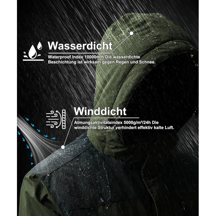 Зимова куртка для чоловіків: тепла, водонепроникна, для катання на сноуборді та активного відпочинку на природі. Зелена (армійний зелений), розмір M