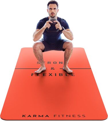 Тренувальний килимок – великий, широкий та товстий для чоловіків та жінок (183 см x 80 см x 10 мм) – TPE фітнес килимок, неслизький, для дому, HIIT, пілатесу, гімнастики, сірий – з принтом (червоний)