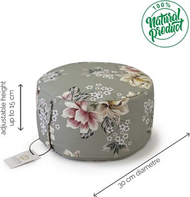 Йога-подушка Love Generation Vintage Flowers, кругла, 30 см, регульована висота до 15 см, наповнювач гречане лушпиння, знімний бавовняний чохол