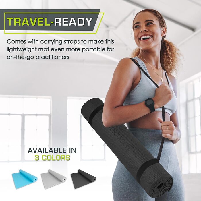 Килимок для йоги ProsourceFit, 183 см, 3 мм, з антиковзким покриттям (чорний)