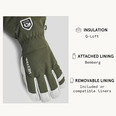 Чоловічі лижні рукавички Hestra Army Leather Heli Ski оливкові, натуральна шкіра, п’яти пальців, розмір 9