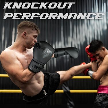 Боксерські рукавички EVO Fitness з напульсниками для чоловіків та жінок, з гелевою підкладкою Pro Gel, для муай-тай, ММА, кікбоксингу, спарингу, боксерського тренування, боксерського мішка, 12 OZ, чорні