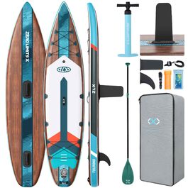 SUP дошка ZLX 350x83 см, набір для Stand Up Paddling, зелена (під дерево), до 200 кг