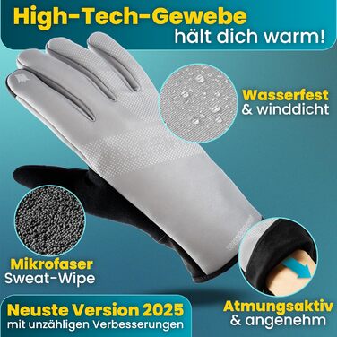 Водонепроникні велосипедні рукавички Vakenta® з ізоляцією 3M | З малюнком та зчепленням | Зимові та перехідні рукавички [для чоловіків та жінок] з функцією сенсорного екрану - GoRider. Час переходу (до 6°C, 2-шарові) (Повністю світловідбиваючі/Срібні, XXL