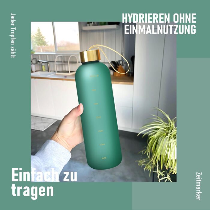 Спортивна пляшка для води Opard 1л/800мл, Tritan, без BPA, для фітнесу та занять у спортзалі, зелений колір