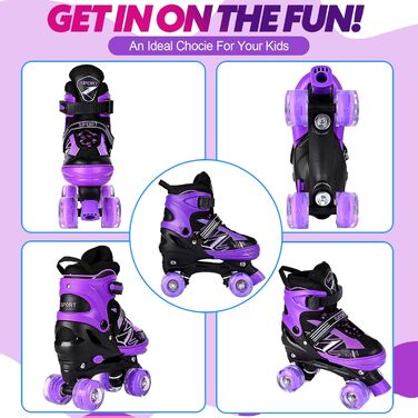 Дитячі ролики LOKJIJI для хлопчиків та дівчаток, регульовані, 4 розміри, фіолетово-білі та чорно-білі (M, чорний & фіолетовий)