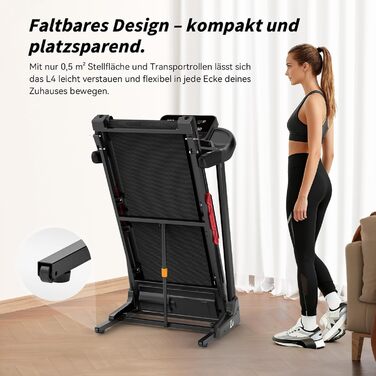 Біговий тренажер L3 для дому, складаний, з тихою амортизацією, Bluetooth, сумісний з Kinomap & Zwift, 4PS, до 20 км/год, кут нахилу 18%, розмір бігового полотна 1340x480 мм, до 120 кг