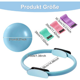 Комплект для пілатесу Magic Circle 14 дюймів з подвійним м'яким покриттям ручок, 3 еластичні стрічки (20/30/45 lbs), неслизький міні-м'яч, інструкція та сумка (блакитний)