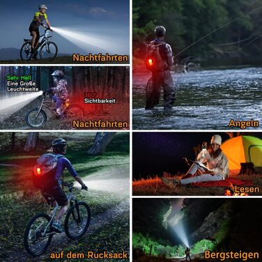 LED набір велосипедних фар 100 LUX, USB-зарядка, 2000 мАг, водонепроникні, сертифікат StVZO, для дітей та дорослих