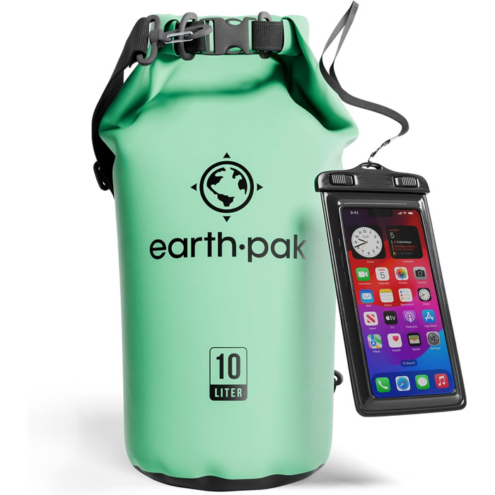 Earth Pak Packsack Rolltop 10L: Водонепроникний рюкзак з водонепроникним чохлом для телефону - для каякінгу, походів, кемпінгу, риболовлі, сплавів (Морський пінограй)