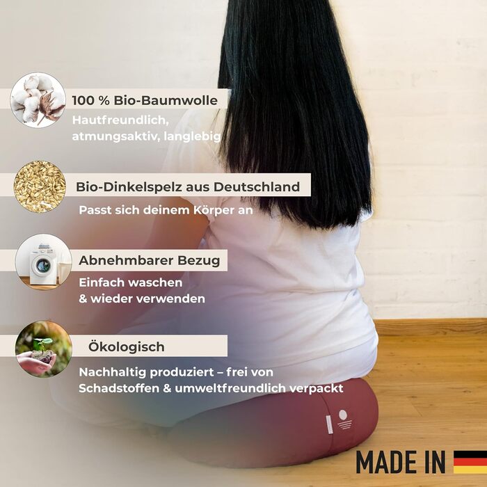 Подушка для йоги та медитації Inner Peace Halbmond 42x20 см, органічна бавовна (Waldbeere), гречане лушпиння